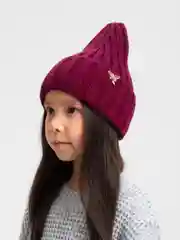 Бордовый детская вязаная шапка Kid, тыковка-луковка с отворотом для девочек