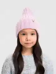 Розовый детская вязаная шапка Kid, тыковка-луковка с отворотом для девочек