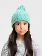 Бирюзовый детская вязаная шапка Kid, тыковка-луковка с отворотом для девочек