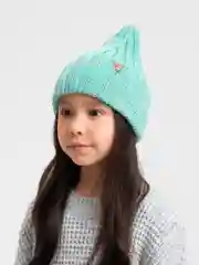 Бирюзовый детская вязаная шапка Kid, тыковка-луковка с отворотом для девочек