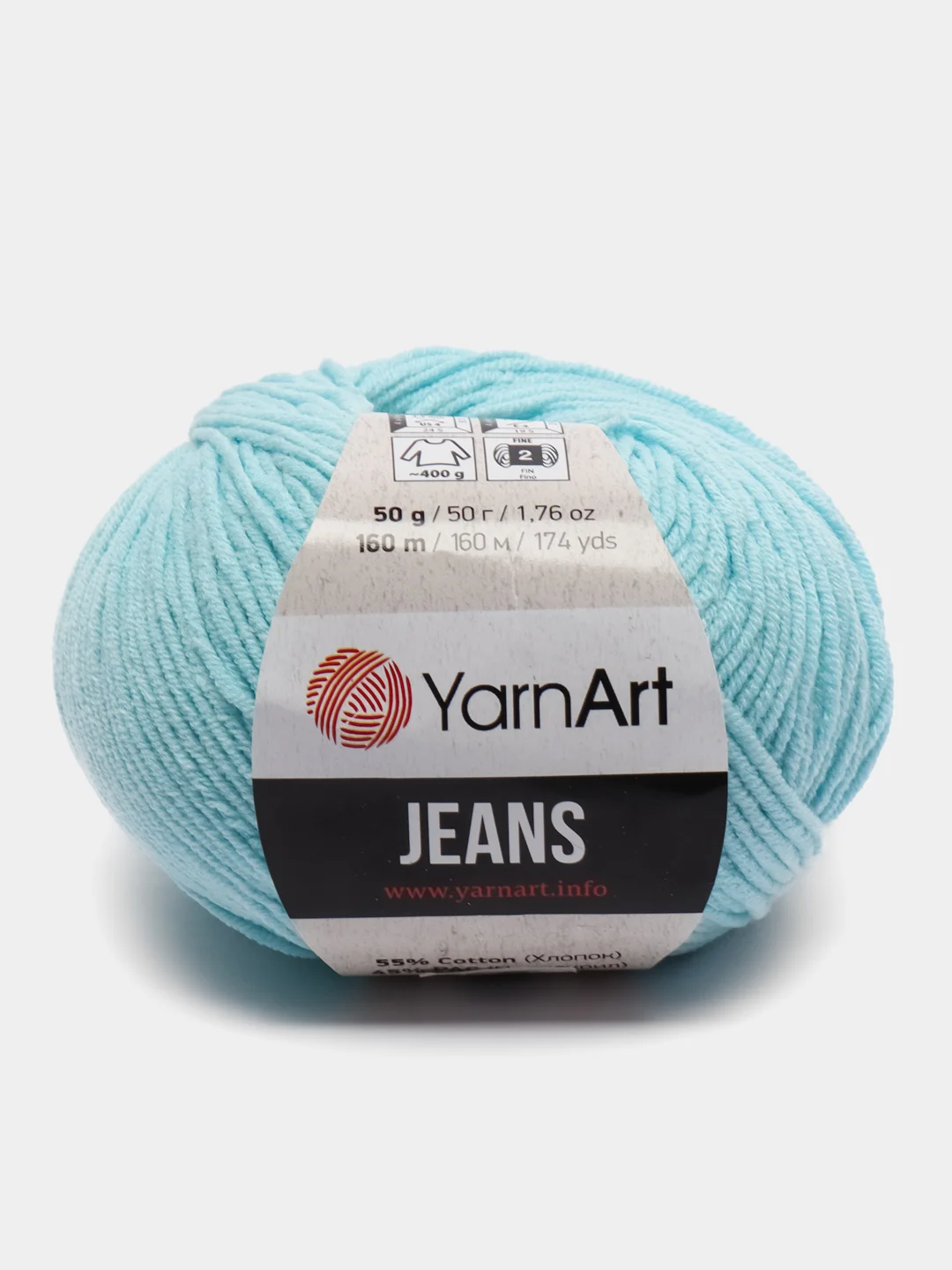 Небесно-голубой пряжа YarnArt Jeans, 50 г, 160 м