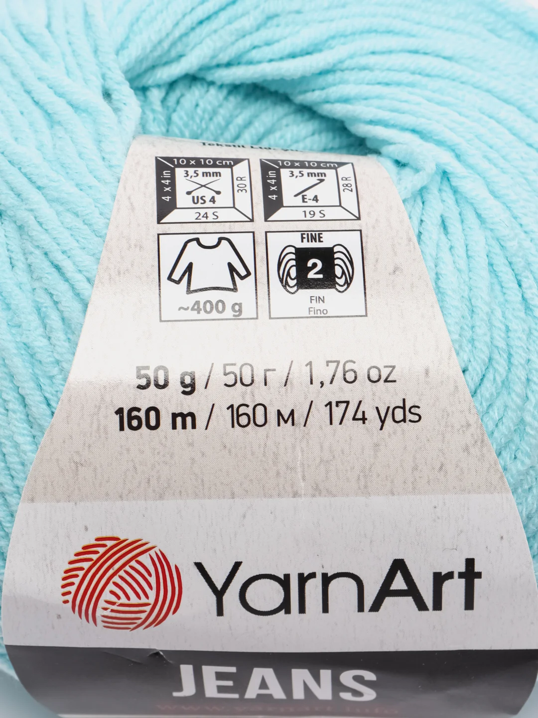 Небесно-голубой пряжа YarnArt Jeans, 50 г, 160 м