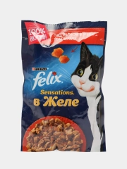 Влажный корм Felix Sensations для кошек, с говядиной в желе с томатами, 26 штук по 85г