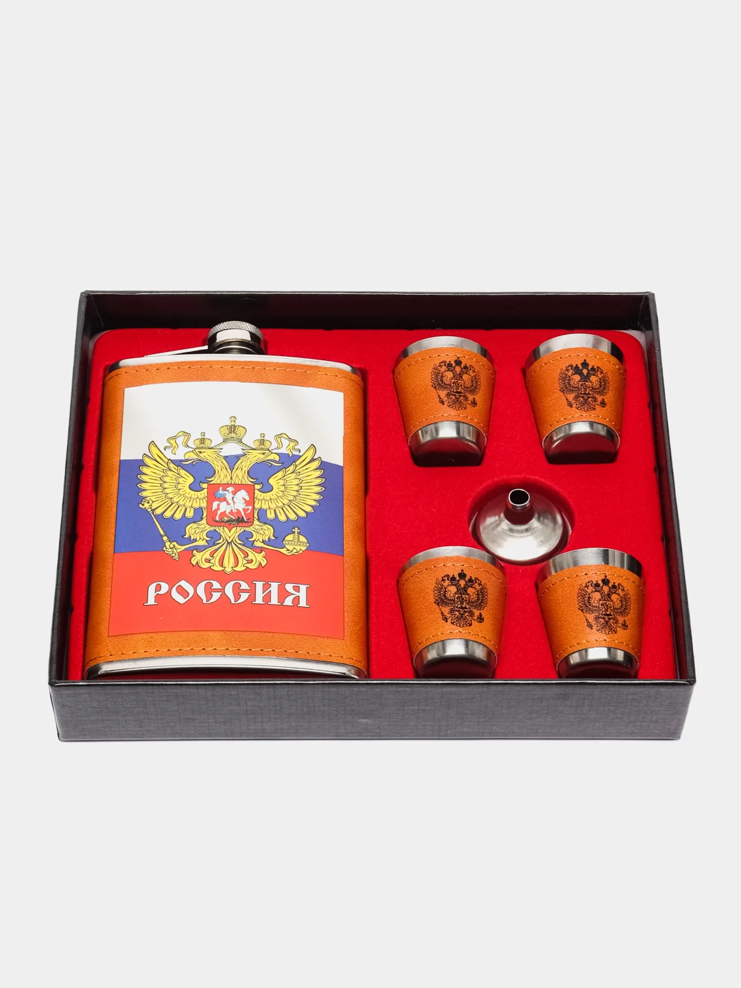 Набор подарочный: фляжка с рюмками "Россия"