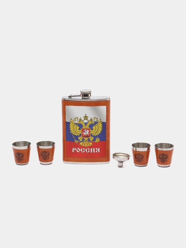 Набор подарочный: фляжка с рюмками "Россия"