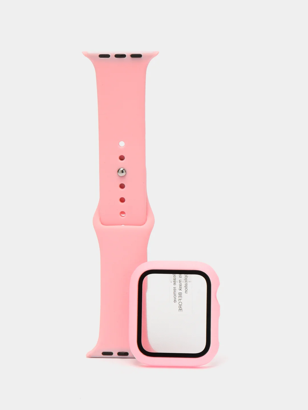 Розовый бампер с защитным стеклом и ремешком для Apple Watch 38/40/41/42/44/45/49