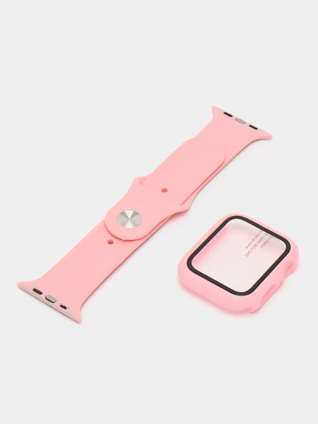 Розовый бампер с защитным стеклом и ремешком для Apple Watch 38/40/41/42/44/45/49