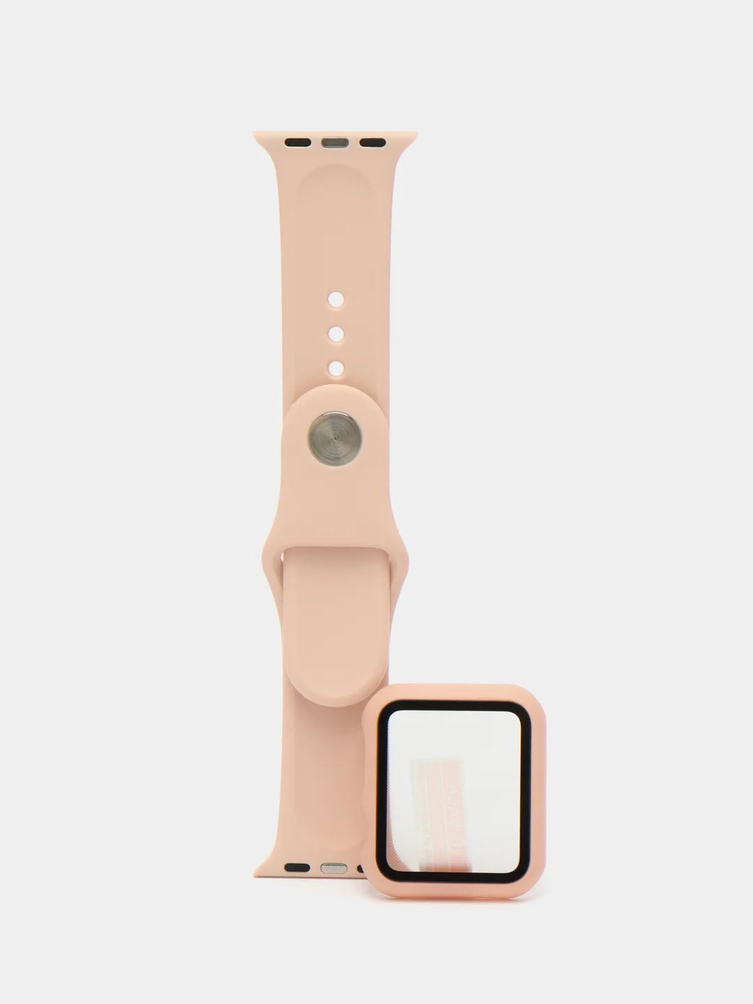 Пудровый бампер с защитным стеклом и ремешком для Apple Watch 38/40/41/42/44/45/49