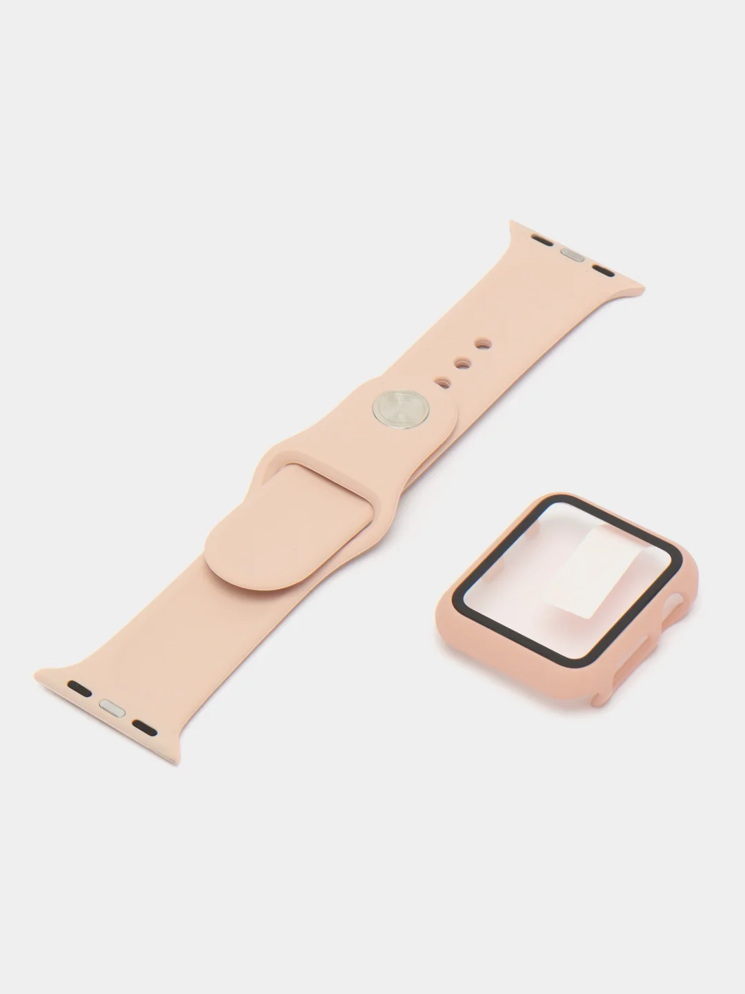 Пудровый бампер с защитным стеклом и ремешком для Apple Watch 38/40/41/42/44/45/49