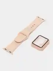 Пудровый бампер с защитным стеклом и ремешком для Apple Watch 38/40/41/42/44/45/49