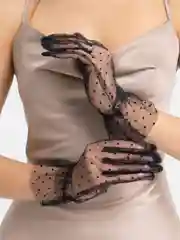 Черный перчатки женские, в горошек, ажурные, сетчатые