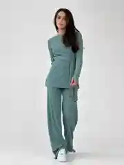 Мятный женский костюм с брюками-палаццо и кофтой с длинным рукавом