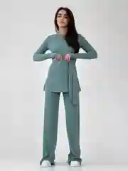 Мятный женский костюм с брюками-палаццо и кофтой с длинным рукавом