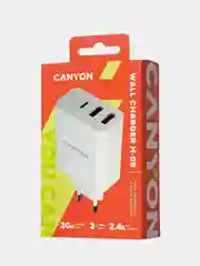 Белый сетевое зарядное устройство Canyon H-08, 2xUSB, 1xPD, 30W