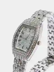 Серебряный часы женские, со стразами, в коробке