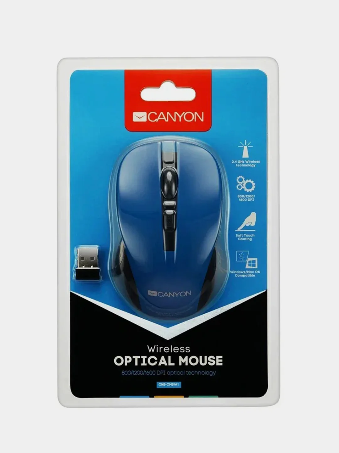 Синий беспроводная мышь Canyon MW-1, SoftTouch, 800/1000/1200 DPI