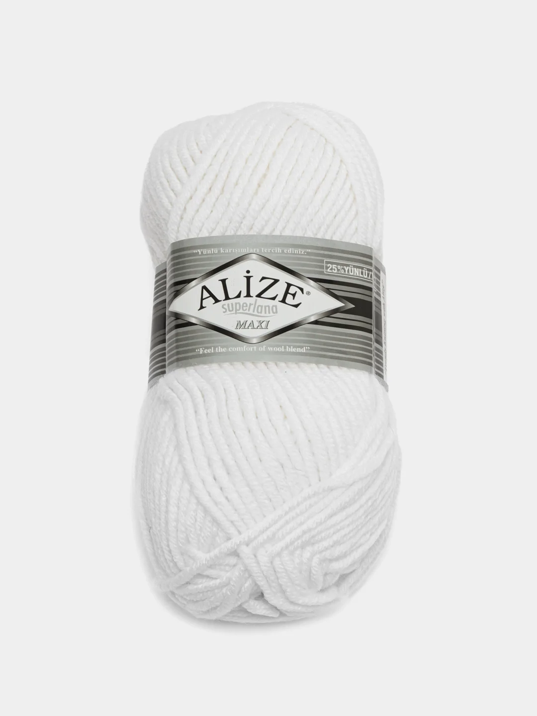 Белый пряжа Alize Superlana Maxi, 100 г, 75% акрил, 25% шерсть