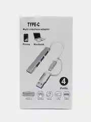 Серебряный usb hub концентратор универсальный usb 3.0 type-c 4 в 1