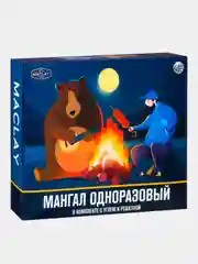 Зеленый мангал одноразовый в комплекте с углём и решёткой