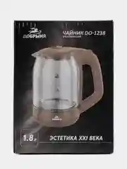 Чайник электрический Добрыня DO-1238, бежевый, стеклянный, 1.8 л