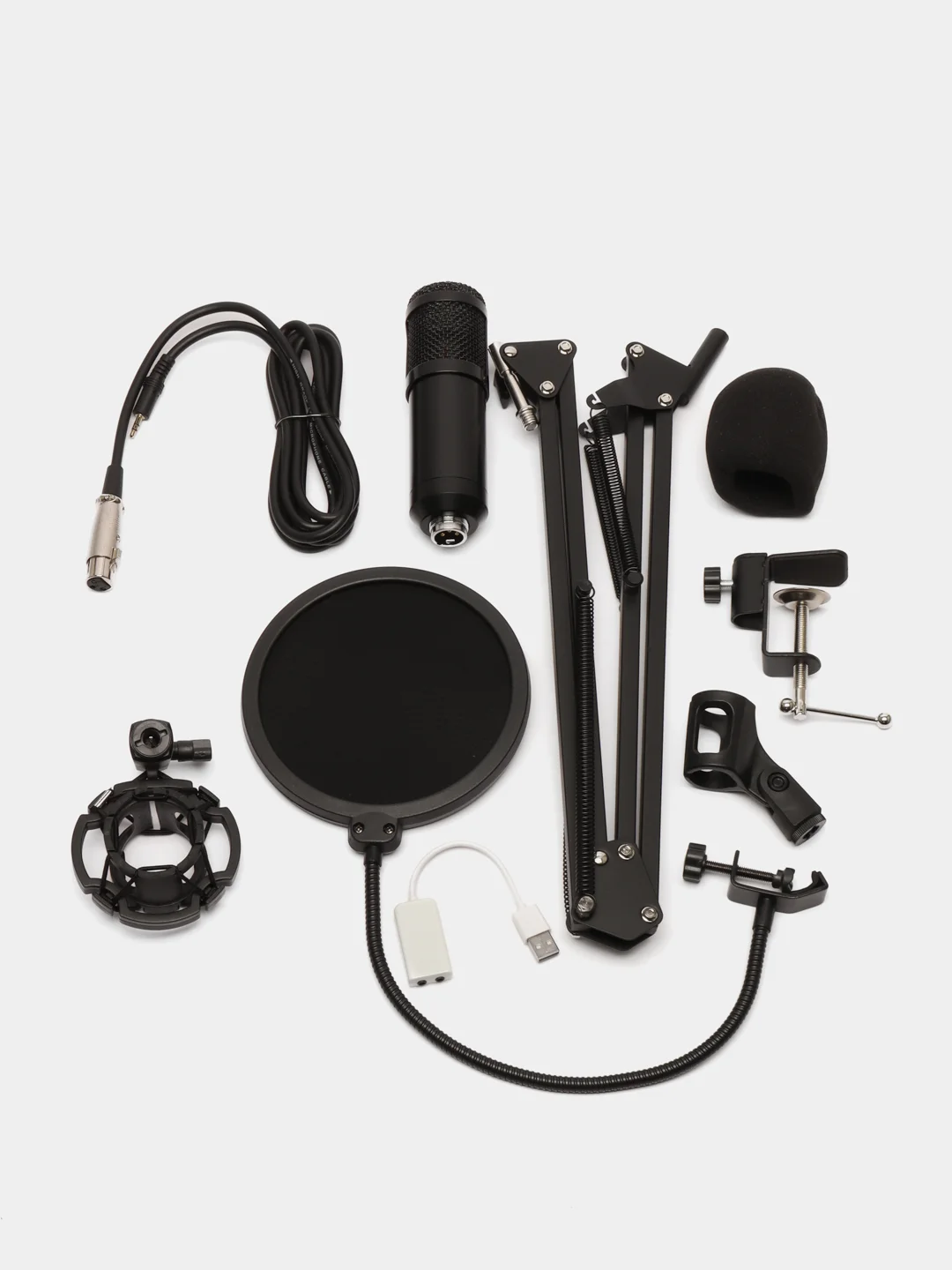Микрофон в комплекте BM800 + USB звуковая карта, 3.5мм