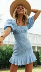 Голубой летнее платье на каждый день