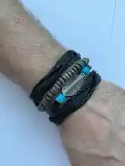 Лазурный набор браслетов мужской, кожаный