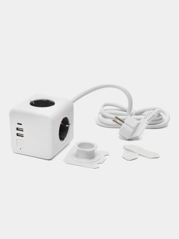 Удлинитель RocketSocket Cube 4 Euro GNS1405, 16A, 3 USB 2A+С, с блоком 5 В / 3.0 А, 1,5 м