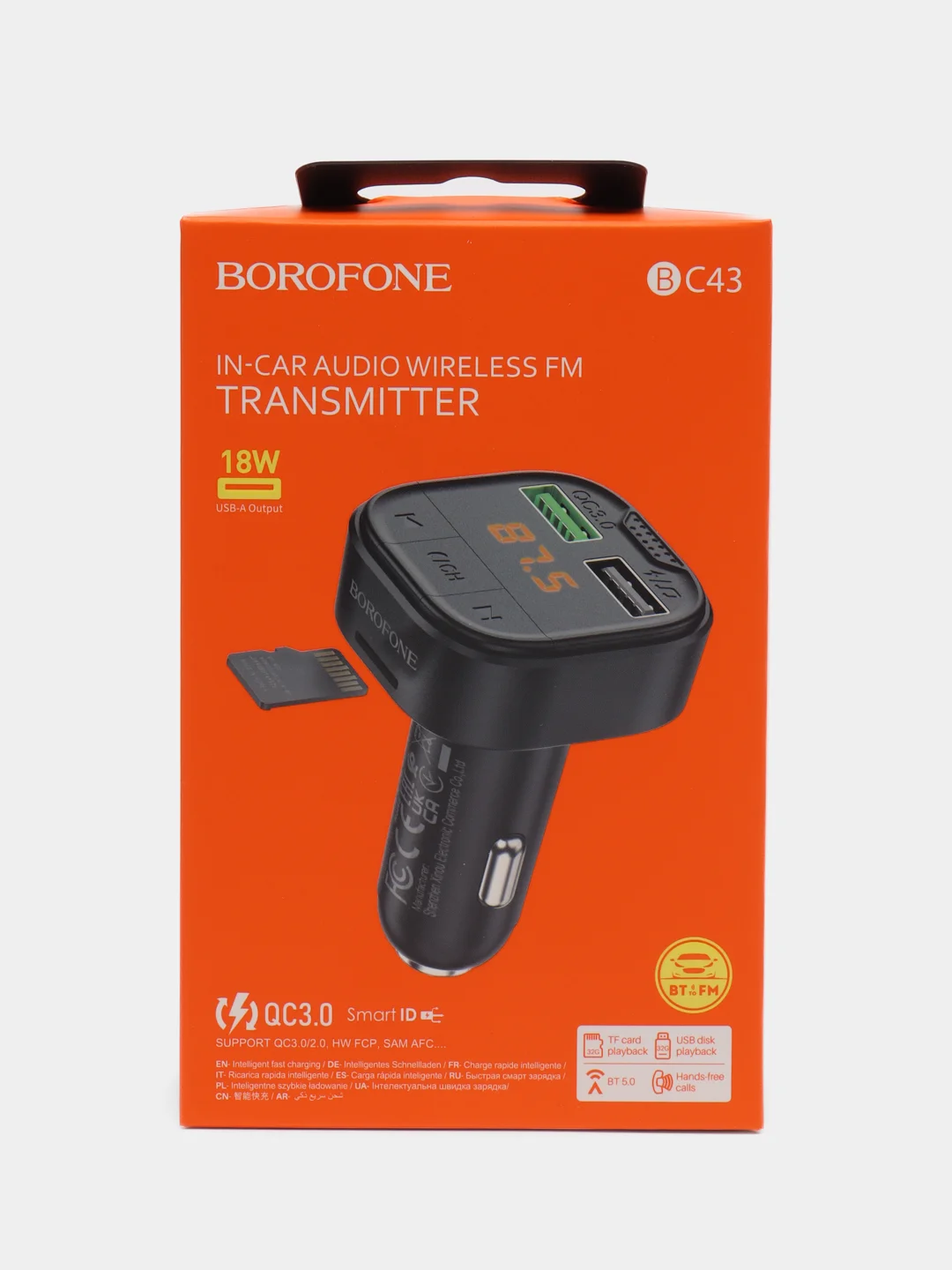 FM-трансмиттер Borofone BC43, 2 USB, QC3.0, с быстрой зарядкой