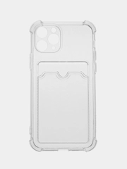 Чехол силиконовый для iPhone, прозрачный, с карманом для карт
