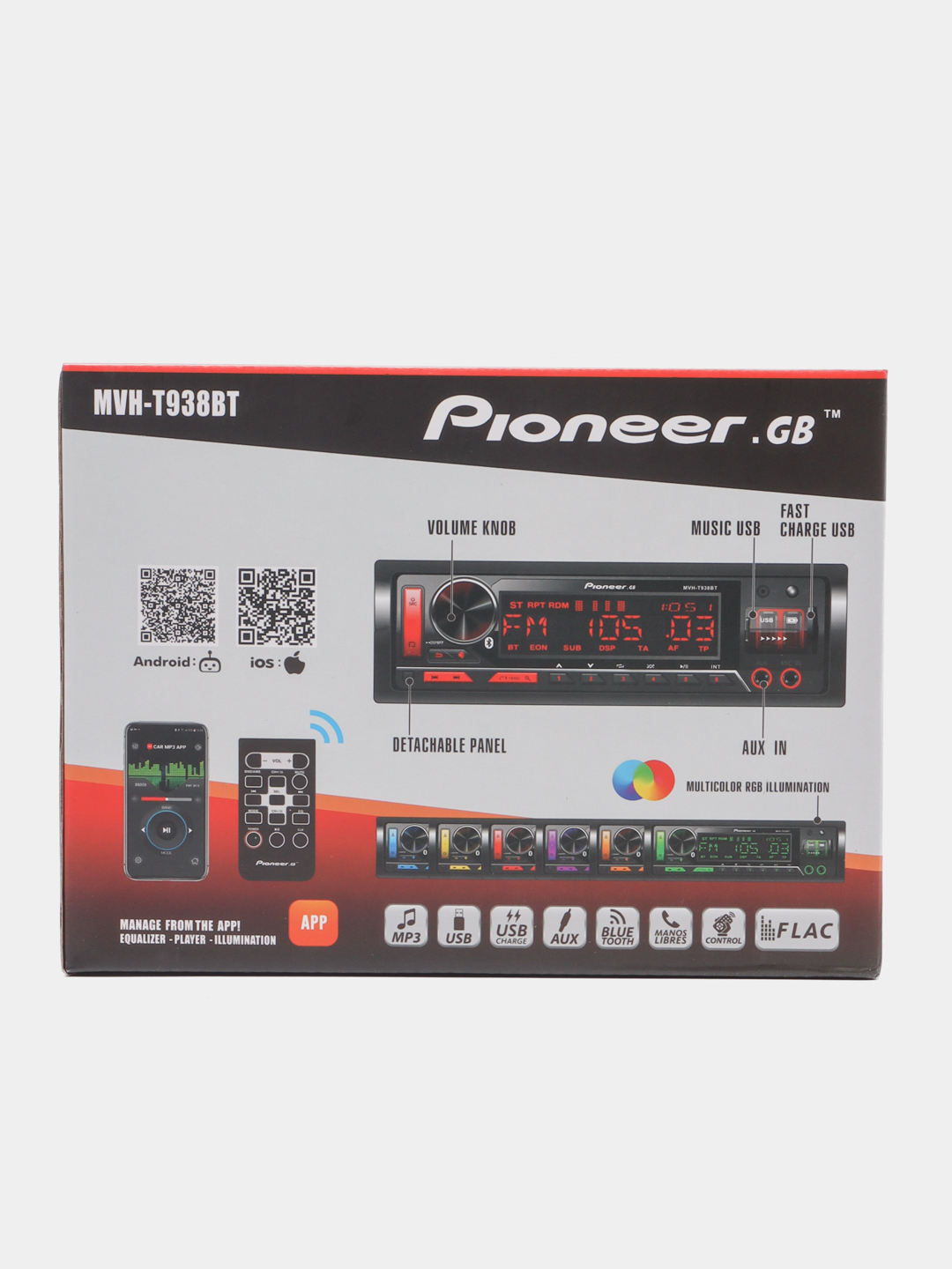 Автомагнитола Pioneer GB MVH-T938BT, процессорная, Bluetooth, 1 din купить  по цене 3590 ₽ в интернет-магазине KazanExpress