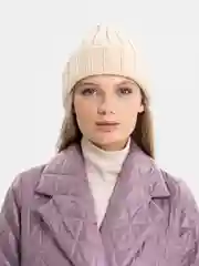 Бежевый шапка бини QP Store, вязаная, демисезонная