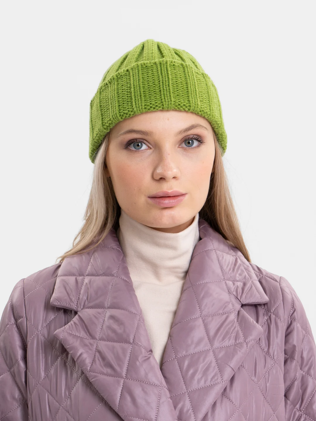 Зелёный хаки шапка бини QP Store, вязаная, демисезонная