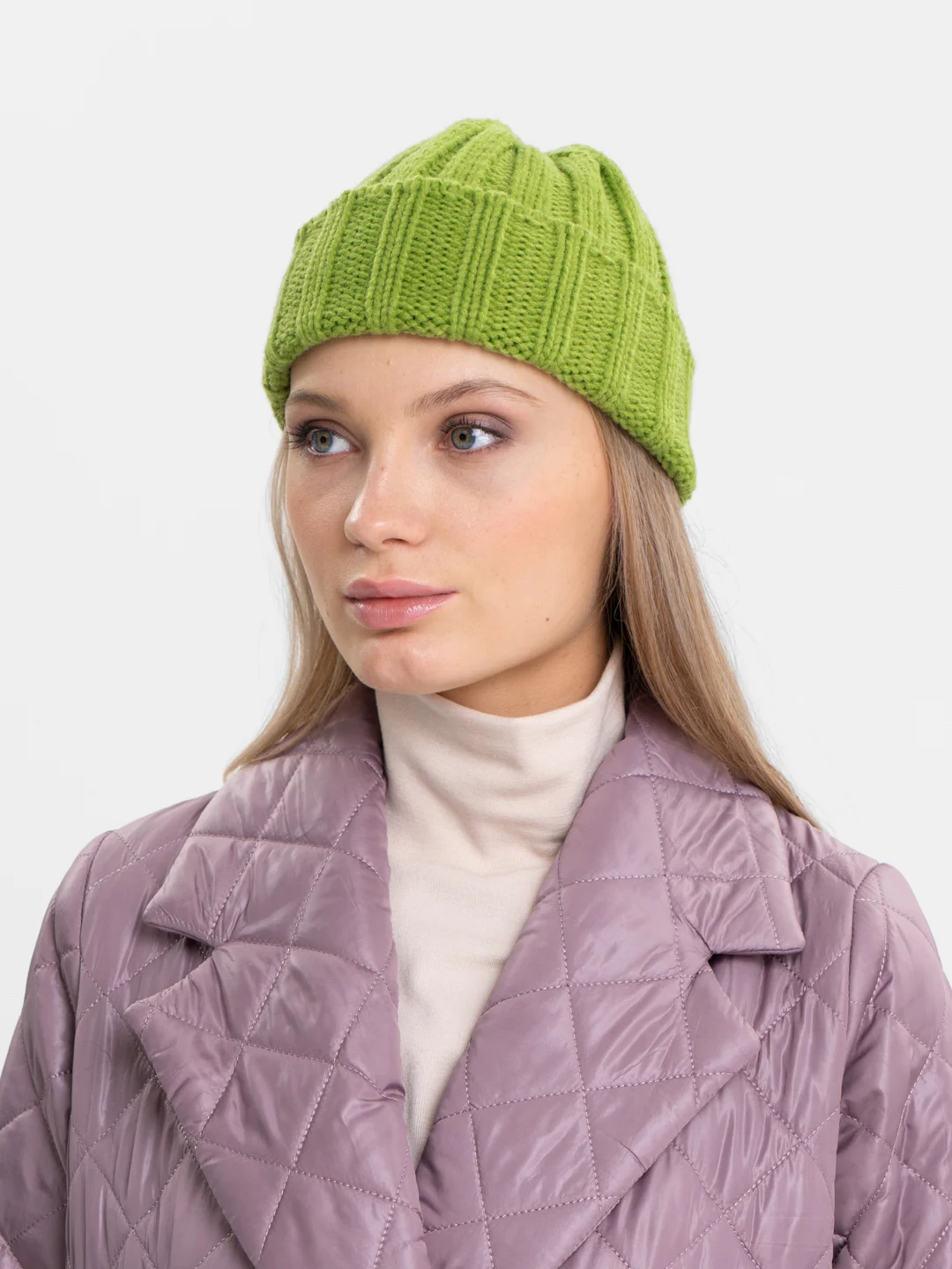 Зелёный хаки шапка бини QP Store, вязаная, демисезонная