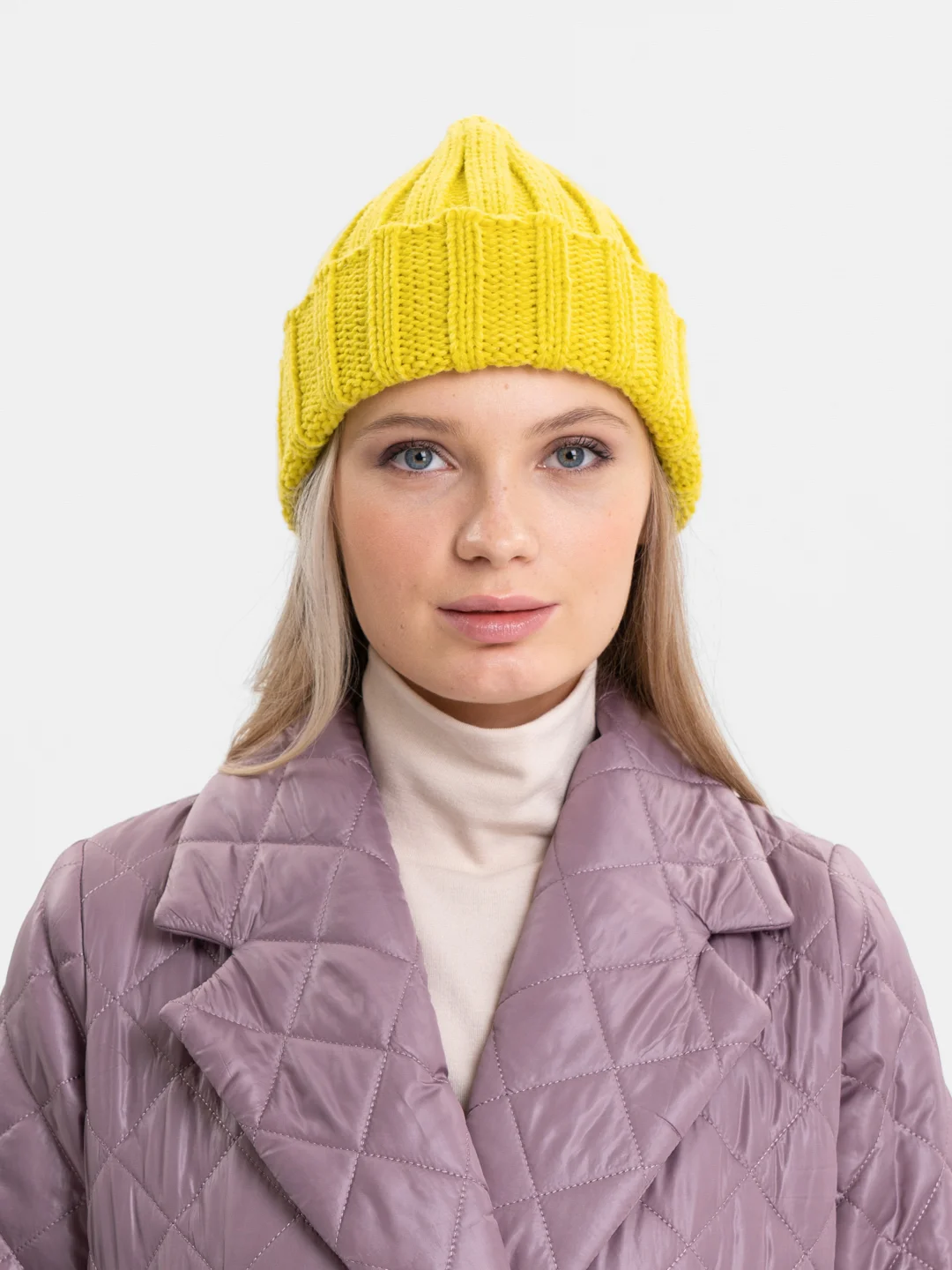 Лимонный шапка бини QP Store, вязаная, демисезонная