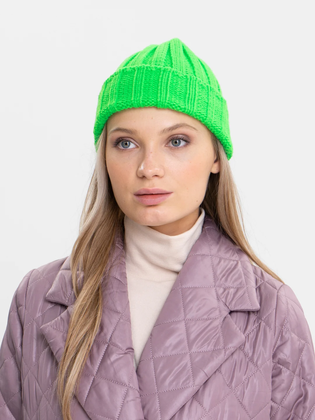 Салатовый шапка бини QP Store, вязаная, демисезонная