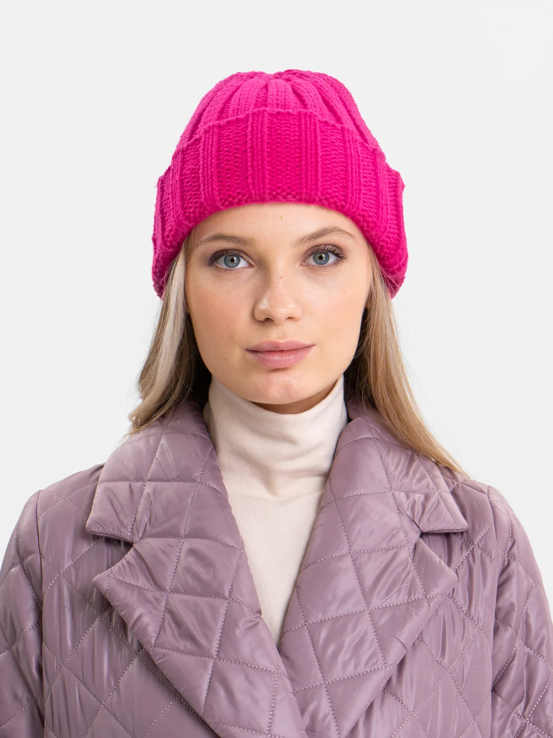 Фуксия шапка бини QP Store, вязаная, демисезонная