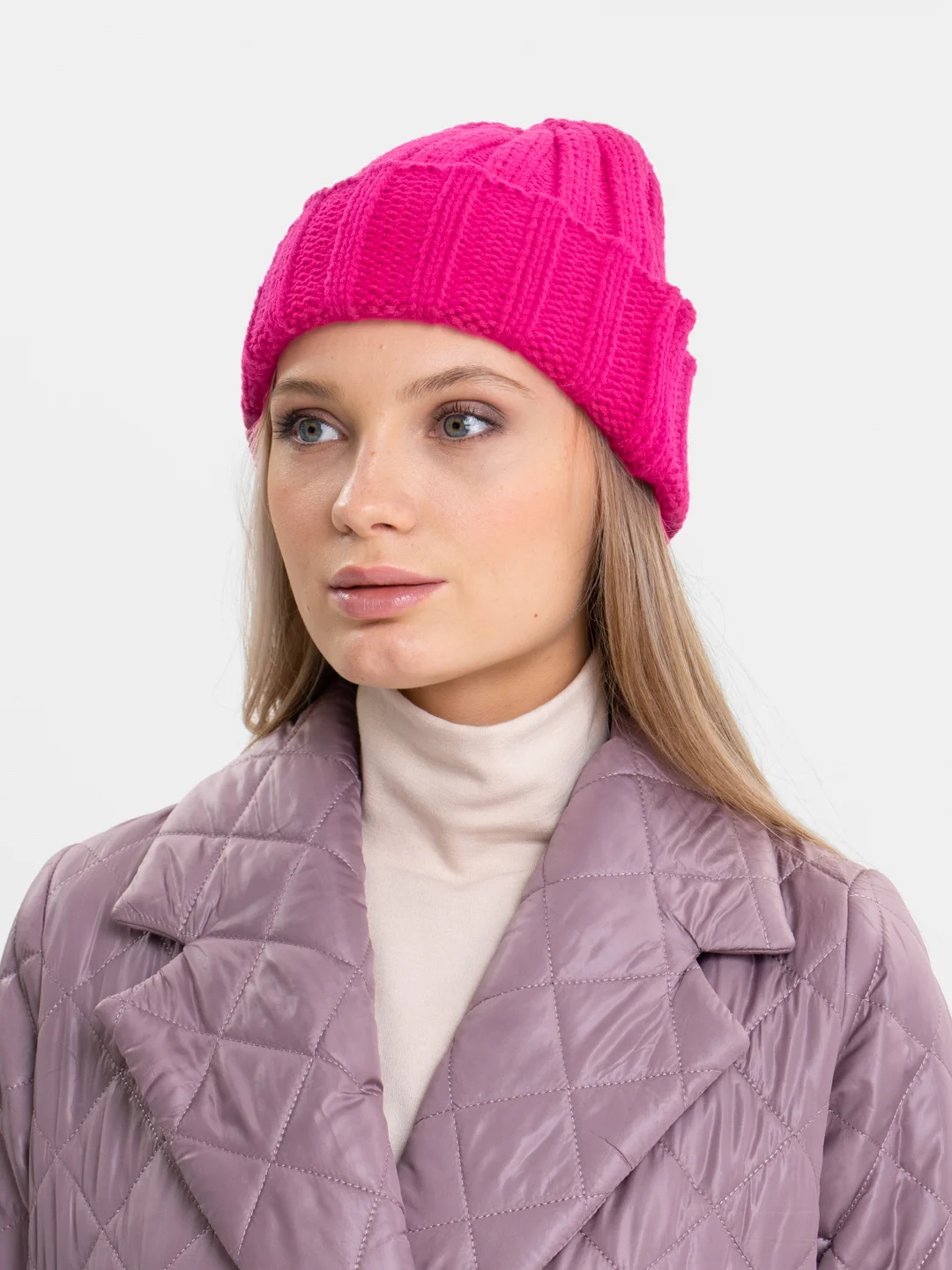 Фуксия шапка бини QP Store, вязаная, демисезонная