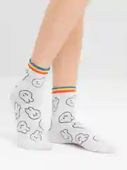 Белый носки женские  "Радужные" Vivid color Корея средней длины с рисунком