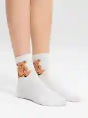 Белый носки женские с мягким 3D рисунком "Мишка Тэдди" хлопковые, для подростков и взрослых