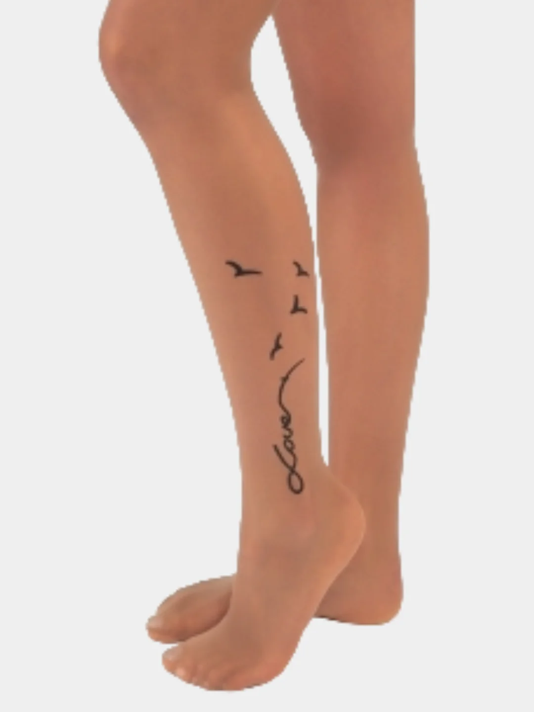 Бежевый капроновые колготки MiNiMi Tattoo Love, колготки с рисунком на щиколотке,колготки женские