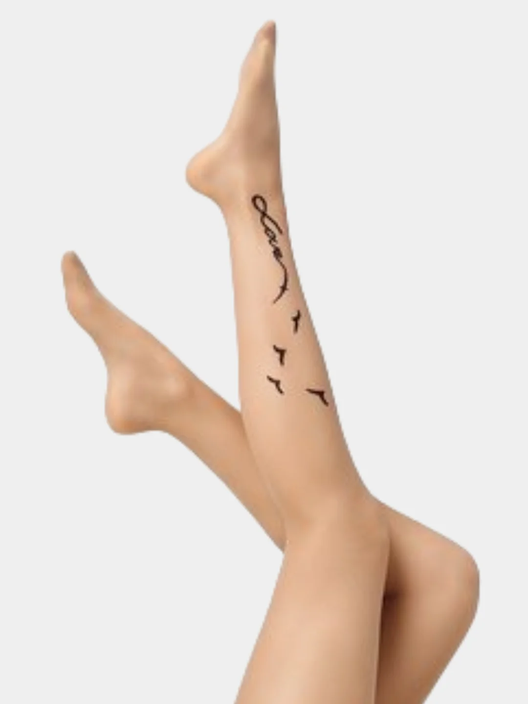 Бежевый капроновые колготки MiNiMi Tattoo Love, колготки с рисунком на щиколотке,колготки женские
