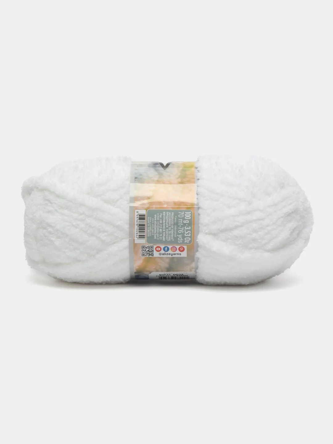 Белый пряжа Alize Softy mega (Ализе софти мега), 100 г, 70 м