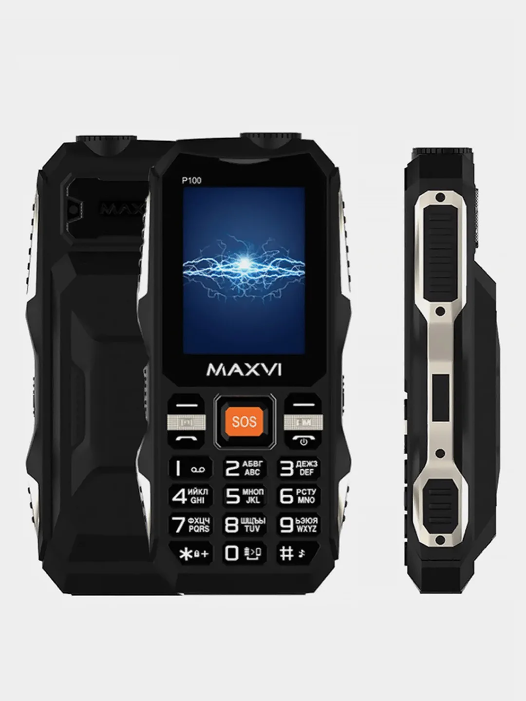 Черный мобильный телефон Maxvi P100, ударопрочный