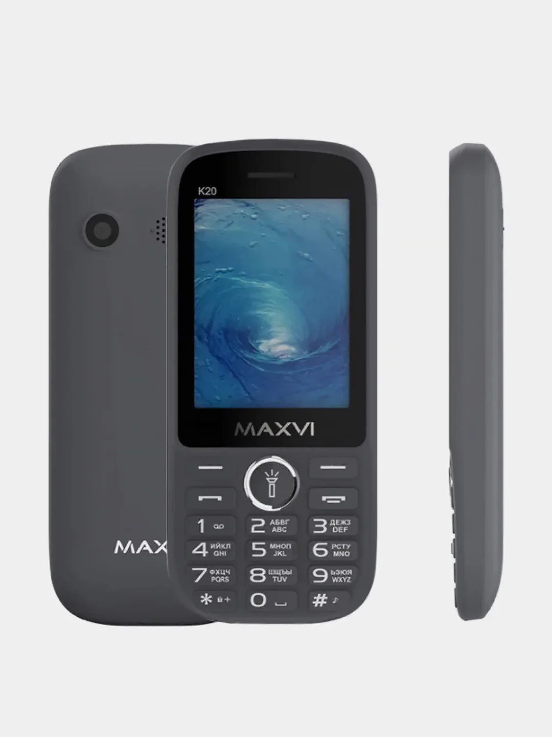Серый мобильный телефон Maxvi K20, аккумулятор 2500 мАч