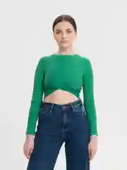 Зеленый лонгслив укороченный, женский