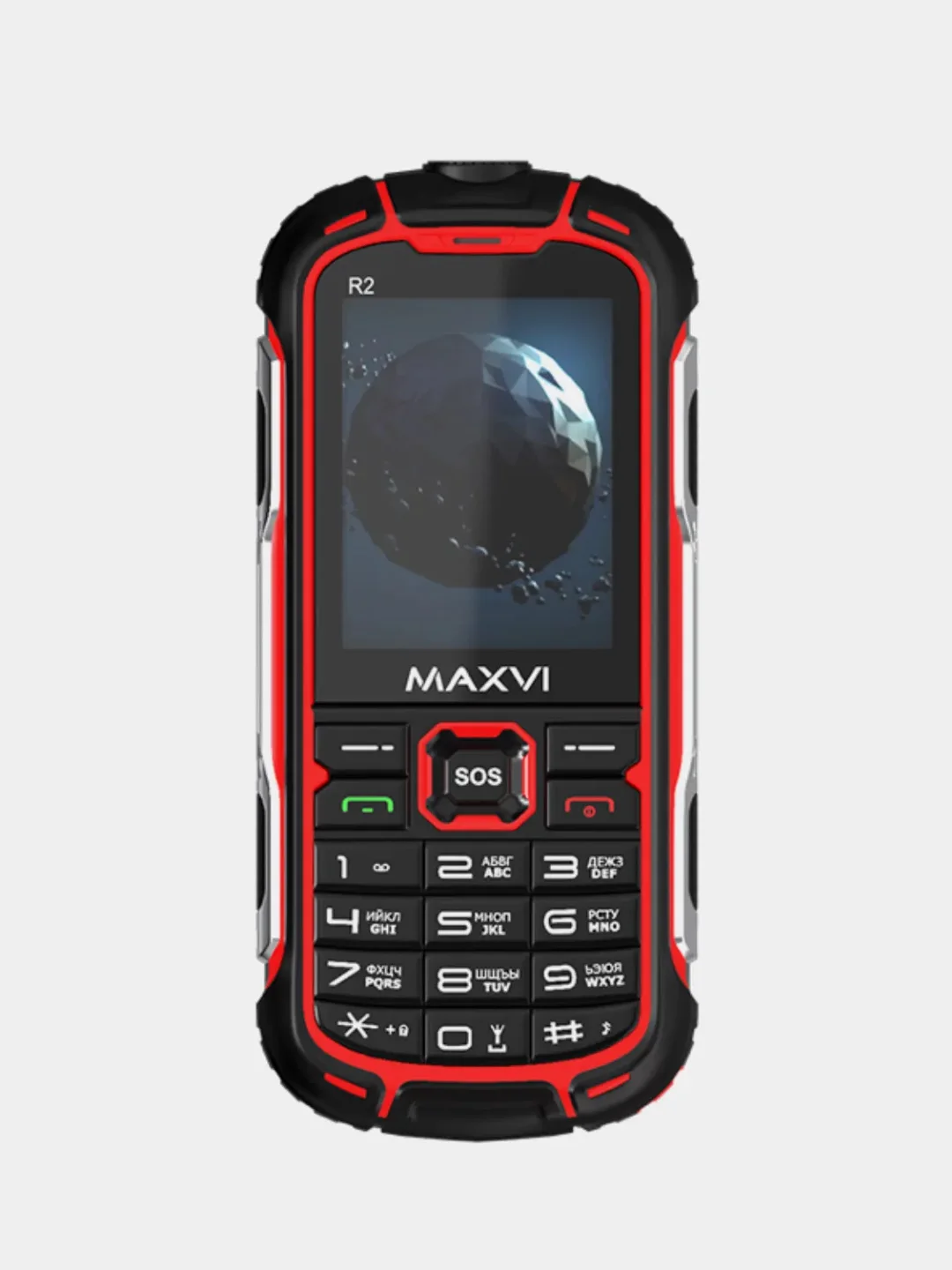 Красный мобильный телефон Maxvi R2 с защитой от влаги и пыли