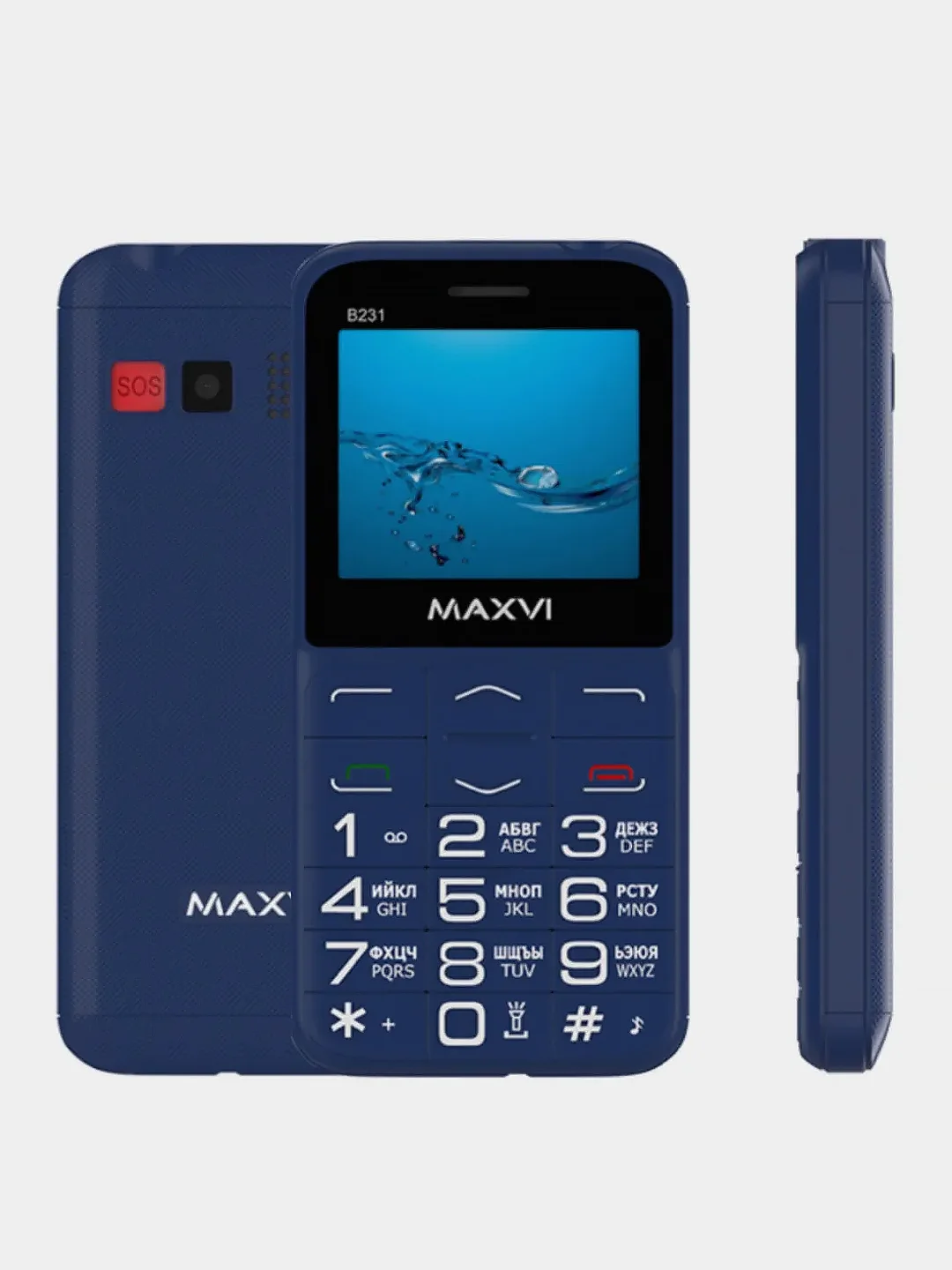 Синий мобильный телефон Maxvi B231, БОЛЬШИЕ КНОПКИ, С КАМЕРОЙ, АККУМУЛЯТОР 1400мАч