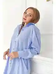 Голубой халат-рубашка женский, на пуговицах, с длинным рукавом