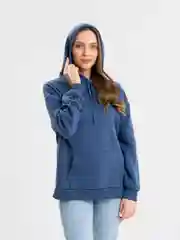Синий меланж худи утепленное, с вышивкой на рукаве, с капюшоном, оверсайз